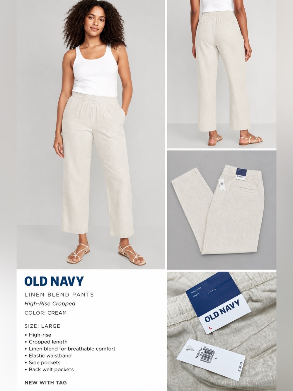 Old Navy Cream Linen-Blend High-Rise Cropped Pants read description!